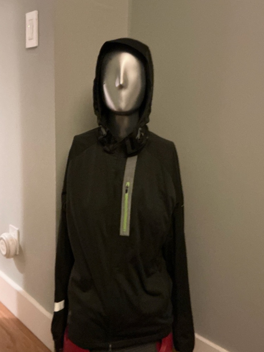 Dark Green Running Jacket with Neon Green Zip Accent